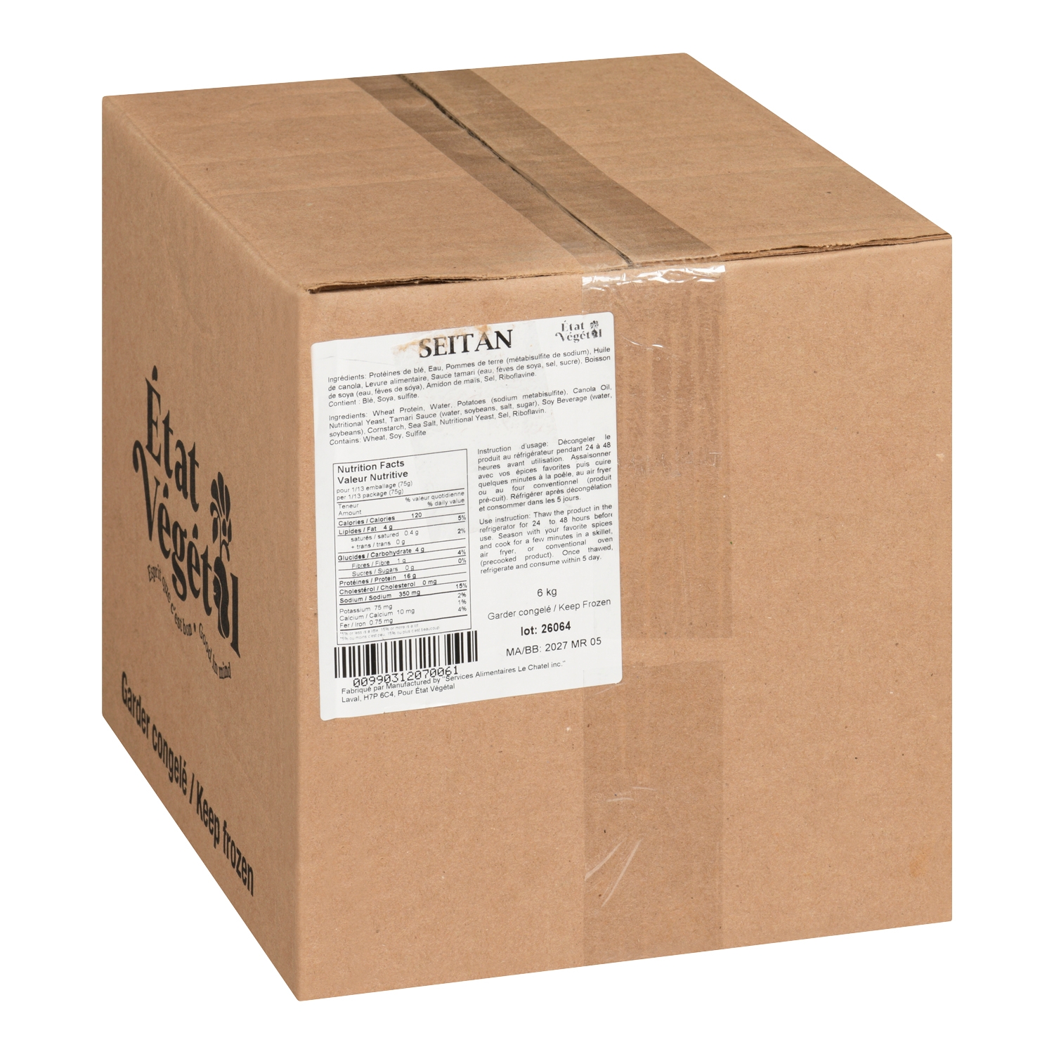 Seitan nature, caisse de 6 kg